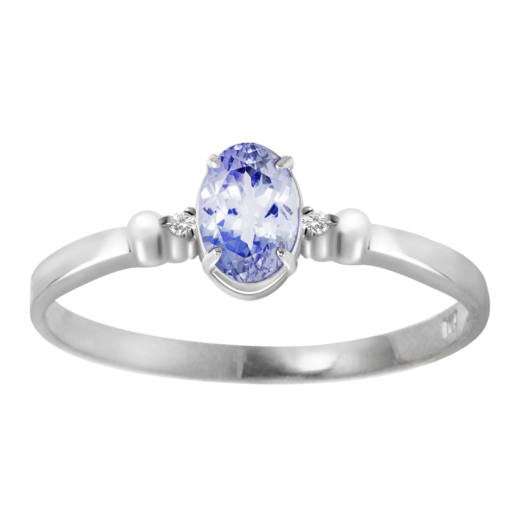14K. SOLID GOLD RING WITH NATURAL DIAMONDS & TANZANITE (White Gold)